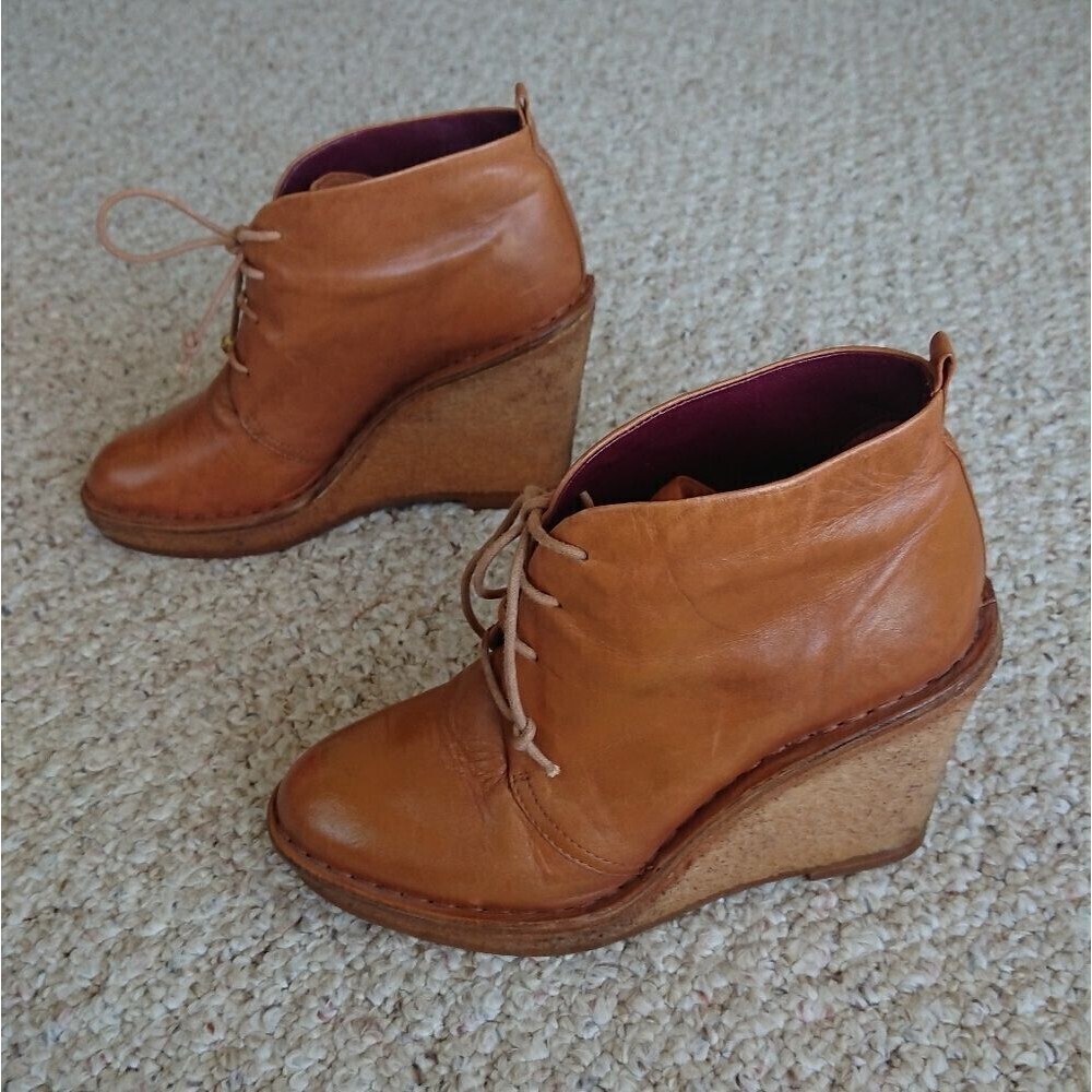 MARC BY MARC JACOBS Brown Tan Calf Leather Wedge oxford ankle Boots size 6 - Picture 5 of 16